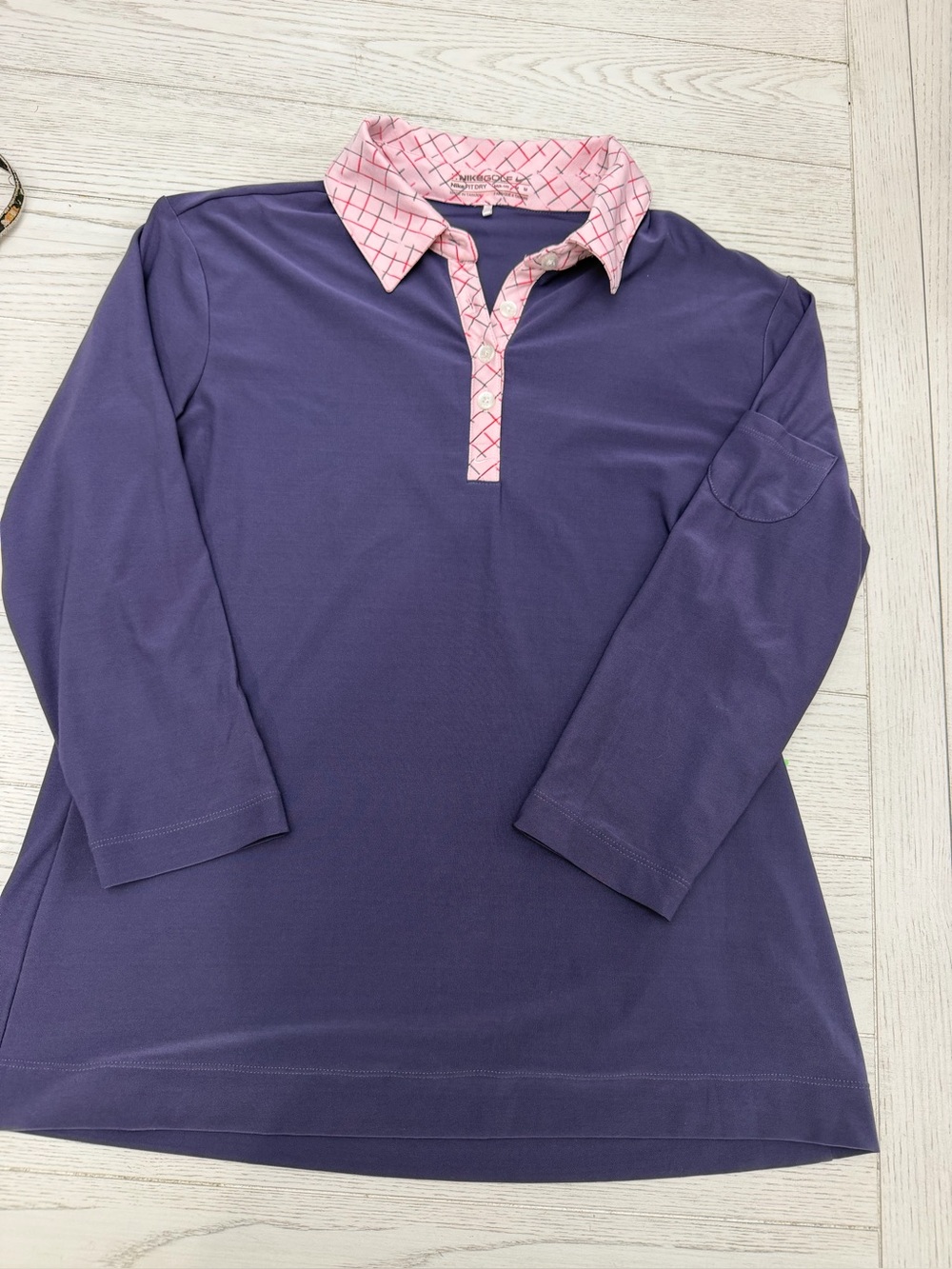 Nike Purple Long Sleeve Polo Top with Pink Contrast Collar